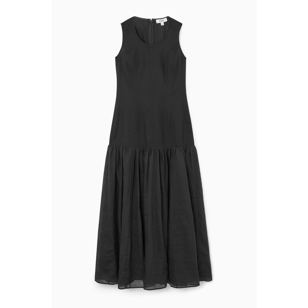 COS Dropped Waist Maxi Dress Black Womens Size 6 Sleeveless Tiered
